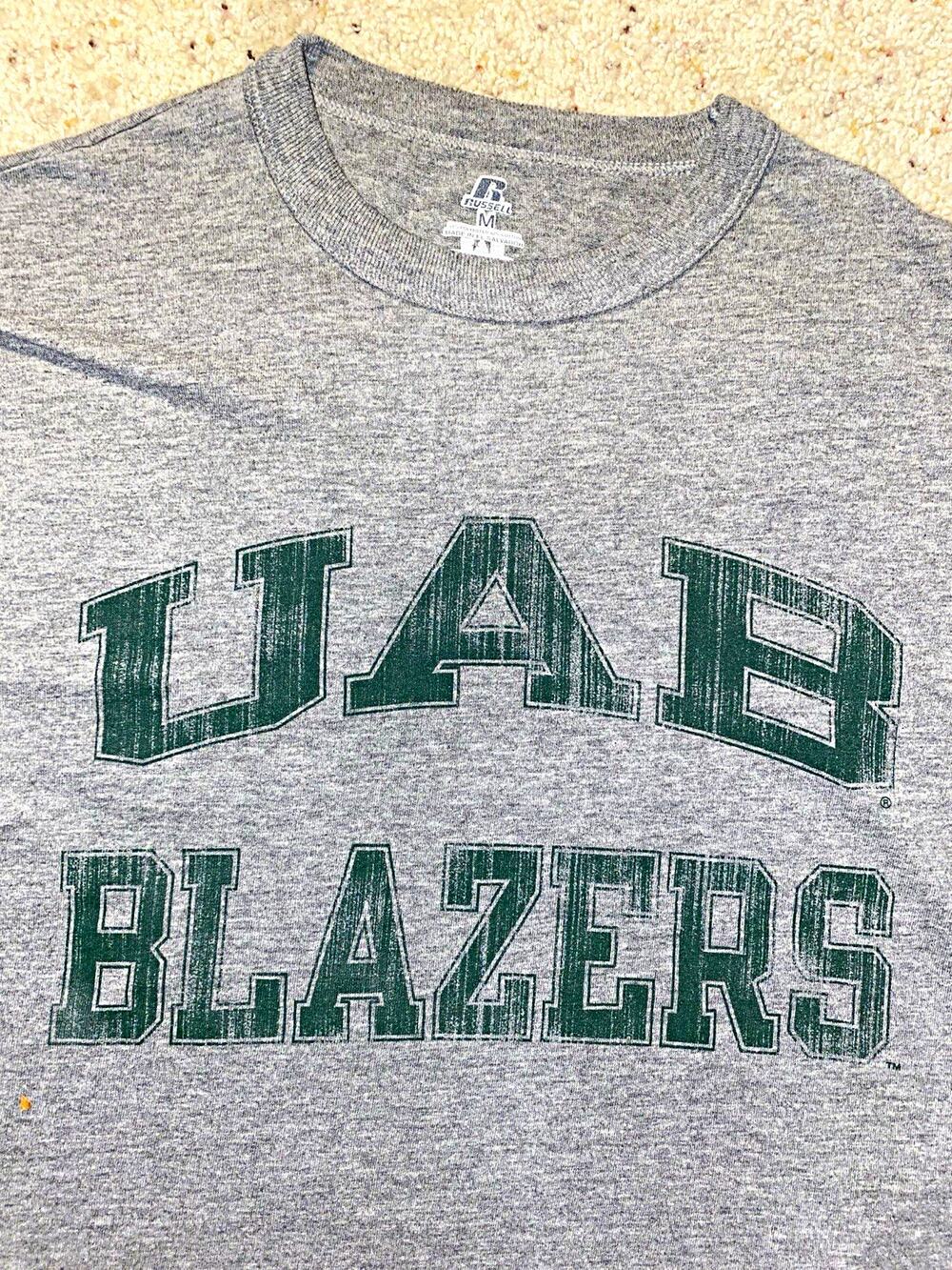UAB Blazers T Shirt Mens Medium Gray Green Russell Athletic College NCAA Graphic
